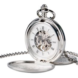 Montres de poche Steampunk montre de poche horloge femmes mécanique main vent lisse argent pendentif cadran blanc Simple élégant FOB 231208