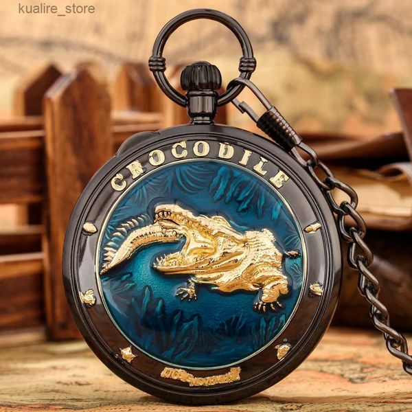 Pocket Watches Steampunk Retro Music Pocket with Crocodile Pattern Design Quartz Music Decoration Decoration Pocket Clock de bolsillo con cadena L240402