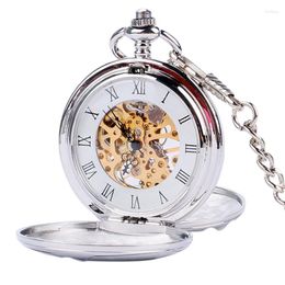 Pocket horloges Steampunk Skeleton Mechanical Watch Luxe Gold Silver FOB Open zijde ketting klok antieke reloj de bolsillo geschenken