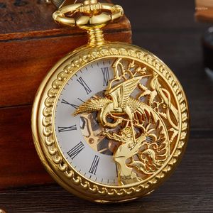 Pocket horloges steampunk skelet mechanisch horloge mannen vrouwen antieke ketting ketting keten mannelijke vrouwelijke klok
