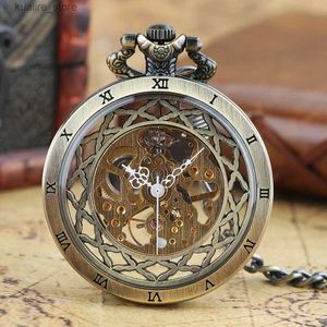 Pocket horloges Steampunk Style Glass Transparant Hand Wind Mechanische zak met ketting Hollow Design Mens Clock Gift L240402