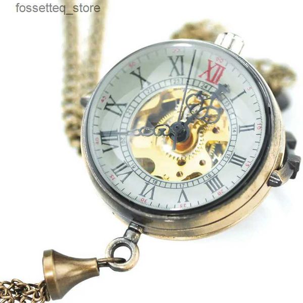 Montres de poche Steampunk boule de verre Transparent pendentif mécanique chaîne de poche nouveau hommes P L240322