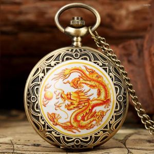 Montres de poche Steampunk Vintage Dragon Émail Patch Bronze Collier Chaîne Quartz Pendentif Montre Cadeaux Hommes Femmes