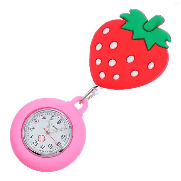 Relojes de bolsillo Strawberry Girl Watch Elástico Movimiento colgante Mujeres Clip-On para estudiante