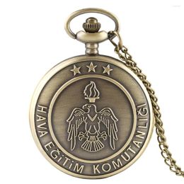 Relojes de bolsillo Reloj de cuarzo con estilo para hombres Patrón de águila de bronce Niños Entrenamiento de aire turco Comando Colgante Regalo