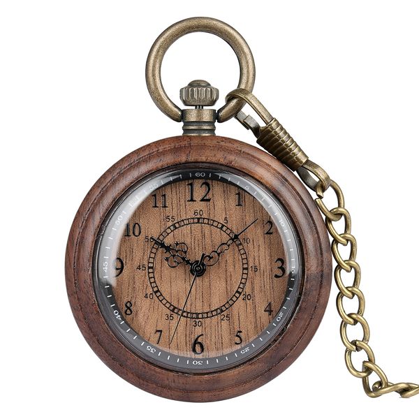 Relojes de bolsillo Reloj de bolsillo de cuarzo de madera con estilo, pantalla con números arábigos, esfera redonda, reloj de bolsillo de madera, cadena Fob de bronce, reloj antiguo masculino 230825