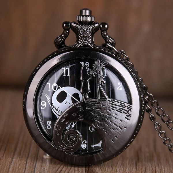 Montres de poche l'Étrange Noël de monsieur Jack Quartz Montre Antique Noir Hommes Femmes Pendentif Collier Horloge Cadeaux Fob