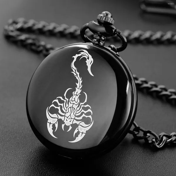 Motrices de bolsillo The Scorpion Dark Style Diseño Cool Talling English Alphabet Face Watch a Belt Chain Black Quartz Regalos perfectos