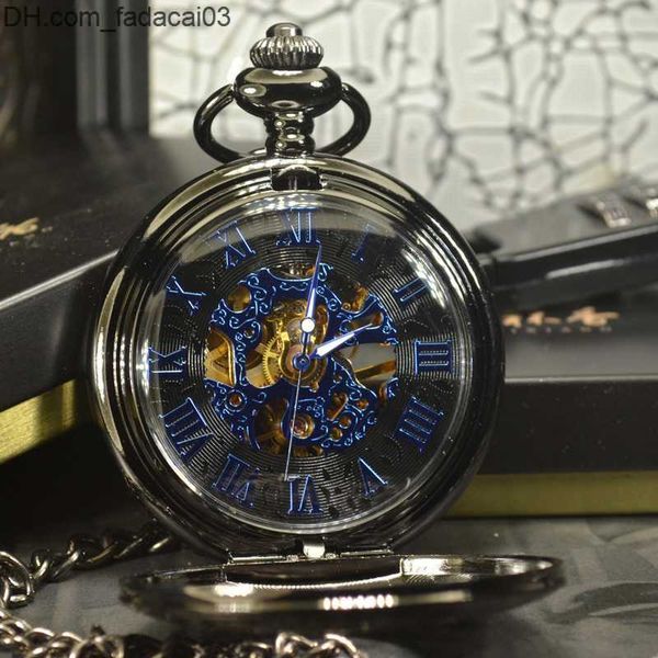 Relojes de bolsillo TIEDAN azul Steampunk esqueleto mecánico bolsillo hombres antiguo lujo marca collar bolsillo Fob es cadena reloj masculino 220606 Z230630