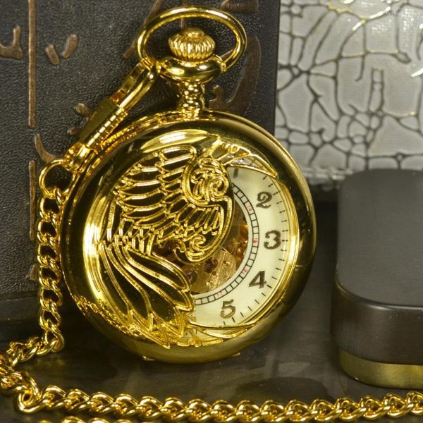 Relojes de bolsillo TIEDAN esqueleto reloj mecánico hombres Steampunk lujo antiguo cadena collar negocios Casual Fob oro