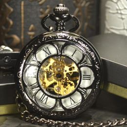 Montres de poche TIEDAN Steampunk montre noir blanc Antique mode squelette main vent mécanique