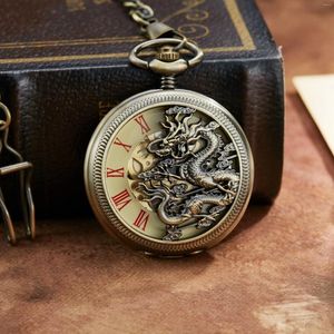 Zakhorloges Top Retro Mechanisch Horloge Dragon Play Ball Steampunk Klok Fob Met Ketting Dubbel 2023 Luxe Cadeau