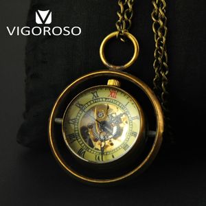 Montres de poche Unique boule verre squelette mécanique montre de poche liquidation Steampunk rétro femmes dames collier pendentif cadeaux Vintage horloge 230825