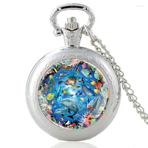 Montres de poche Unique Ocean World Design Vintage Quartz Montre Charme Pendentif Horloge Hommes Femmes Verre Dôme Collier Cadeaux