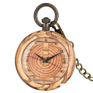 Relojes de bolsillo Reloj de madera de cuarzo único Mujeres Llavero Reloj Dial Desmontable Cadena luminosa Madera Hombres Colgante Regalo T200502 Drop Deliv DHGLX