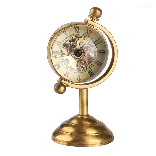 Montres de poche Unique, Globe rotatif doré, horloge de bureau pour femmes et hommes, cadeau créatif, montre de Table en cuivre mécanique