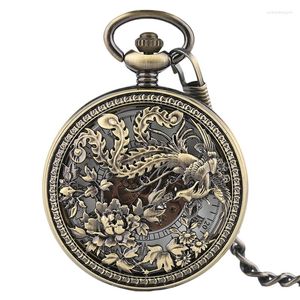 Pocket horloges unisex Phoenix Beautiful Flower Men Women Mechnical Watch Charm Lucky hanger vintage carving speciale geschenken