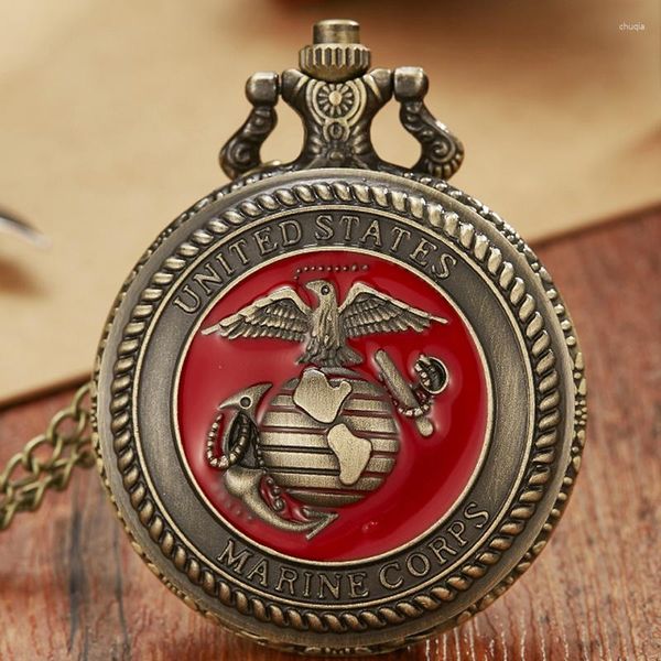 Montres de poche États-Unis Marine Charge Guerrier Montre Collier Chaîne Horloge À Quartz Hommes Femmes Cadeaux