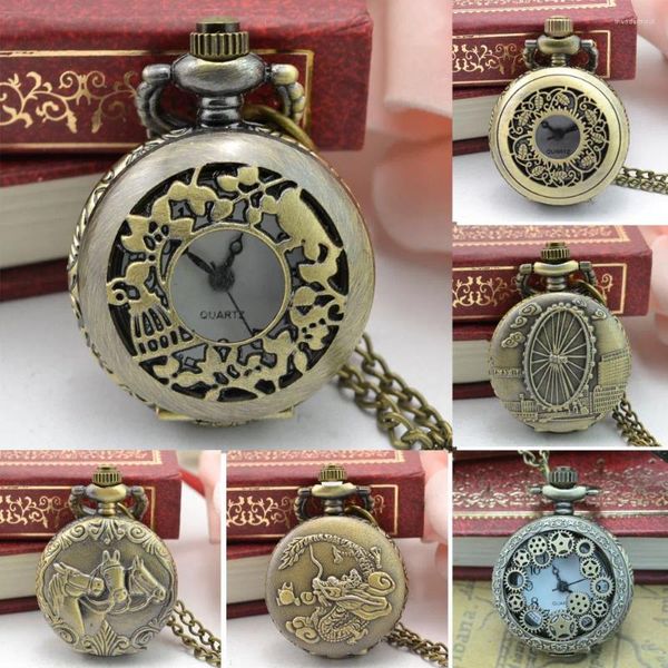 Relojes de Bolsillo VIGOROSO Reloj de Cadena de Esqueleto mecánico Antiguo para Hombres Diseño clásico Vintage Retro Reloj de Oro Steampunk con Cuerda