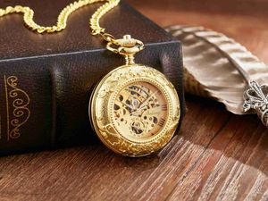 Pocket Watches Vintage 2 zijden Open Case Mechanische mannen Dubbel gezicht Romeinse wijzerplaat Clock Steampunk Hand Windzak met FOB -keten Gift L240402