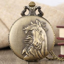 Montres De Poche Vintage 3D Cheval Conception Arabe Nombre Quartz Mouvement Horloge Pour Hommes Femmes Long Collier Chaîne Animal Montre Cadeau À Enfant