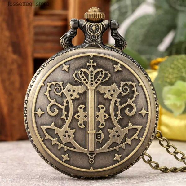 Relojes de bolsillo Vintage Anime Kuroshitsuji Black Butler Cuarzo Bolsillo Hombres Mujeres Collar Colgante Reloj Fob Cadena Retro Steampunk Reloj L240322