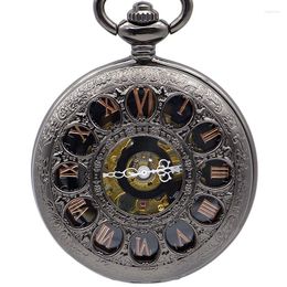 Pocket Watches Vintage Antiuqe Fashion Mens 12 Hole Hollow Rose Gold Cumeral Display Mechanical Analog Casual FOB Watch