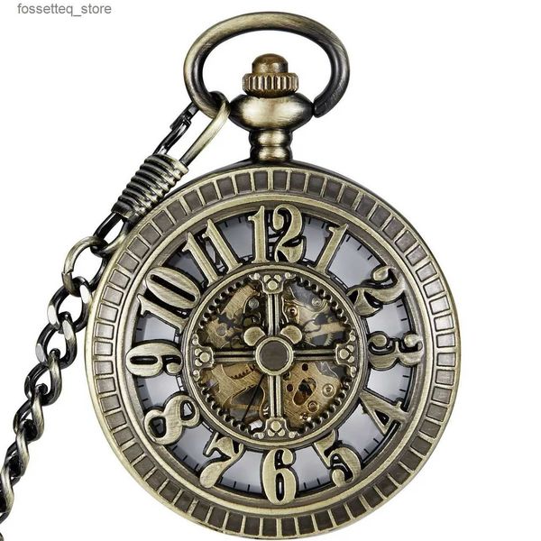 Montres de poche Vintage chiffres arabes mécanique squelette creux pendentif collier chaîne main vent poche es hommes dames cadeaux masculins L240322