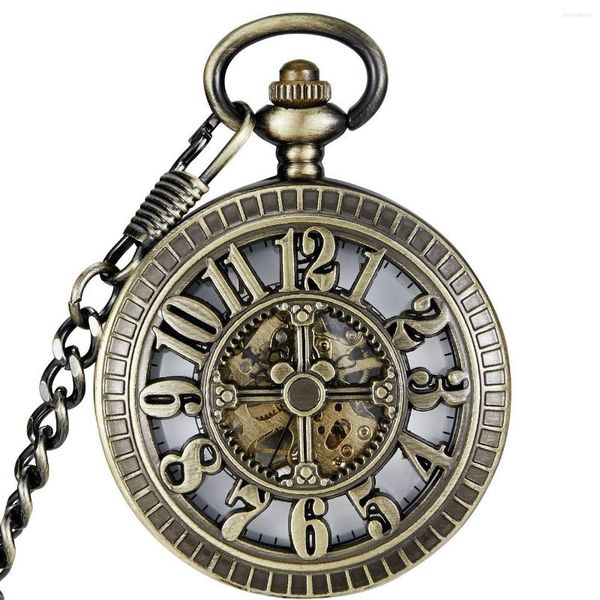 Montres de poche Numéros arabes vintage Squelette mécanique collier collier de pendentif