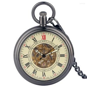 Zakhorloges Vintage automatisch zelfopwindend mechanisch horloge Open gezicht Romeinse cijfers Lichtgevende wijzers Skeleton Clock FOB Chain Gift