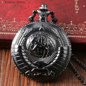 Pocket Watches Vintage Badge Classic Gold Sickle Hammer Quartz Pocket Arabisch Cijfer ketting Hangklok Student Gift L240402