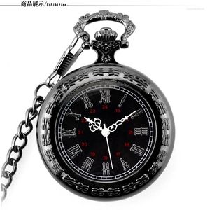 Pocket Watches Vintage Black Unisex Fashion Roman Number Quartz Steampunk Watch Man Women ketting hanger met kettinggeschenken