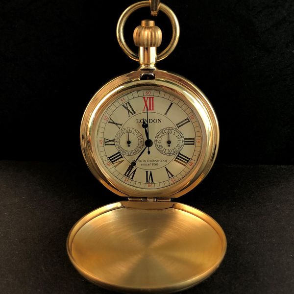 Relojes de bolsillo Vintage Brass London 1856's Antique 5 manecillas Reloj de bolsillo mecánico Cuerda manual Esqueleto Relojes de bolsillo para hombre Cadena de 30 cm 230825
