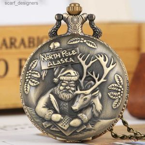 Pocket Watches Vintage Bronze Christmas Quartz Pocket Men Dames Ketting Wandklok Arabische Digitale wijzerplaat Exquise Clock Childrens Gift Y240410