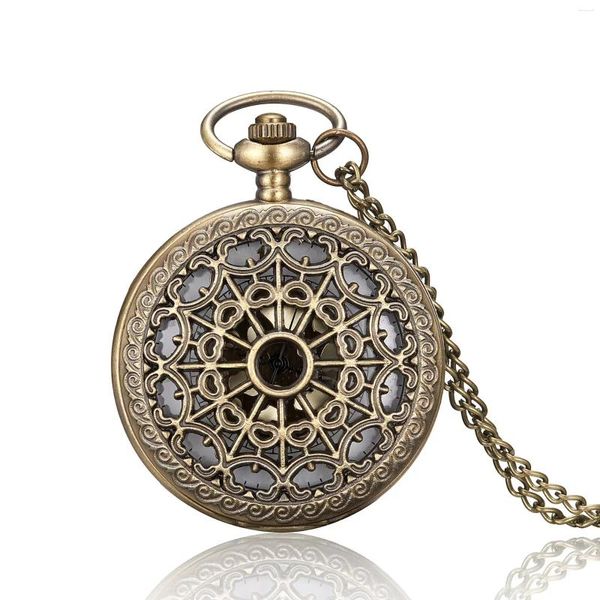 Montres de poche Vintage Bronze en bronze en forme de coeur Cobweb Clamhell Quartz Watch Collier Pendant Corloge de monnaie faite à la main Gift Souvenir pour hommes et femmes