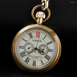 Montres de poche Vintage Bronze London Montre Mécanique Haute Qualité Unisexe Collier Timing Pendentif Hommes Et Femmes Renoj