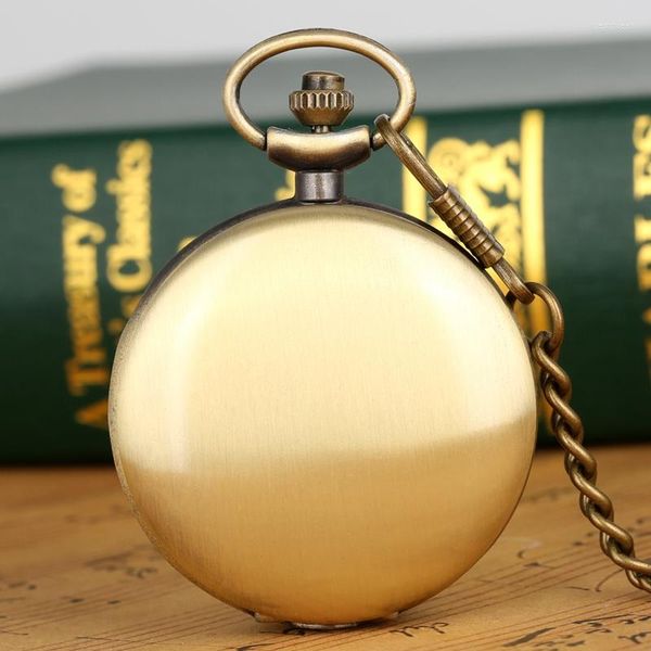 Relojes de bolsillo Reloj de cuarzo de bronce vintage Cadena negra simple Regalos personalizados Reloj colgante unisex