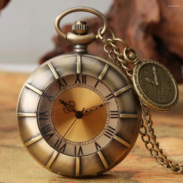 Montres de poche Vintage Bronze chiffre romain marqueur montre à quartz avec collier mouvement cadeau pendentif horloge pour Mlae enfants Relogio Saati