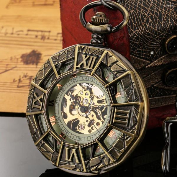 Montres de poche Vintage en Bronze avec chiffres romains, montre mécanique manuelle pour hommes, cadeaux antiques, motif d'araignée Cool, horloge de couverture arrière