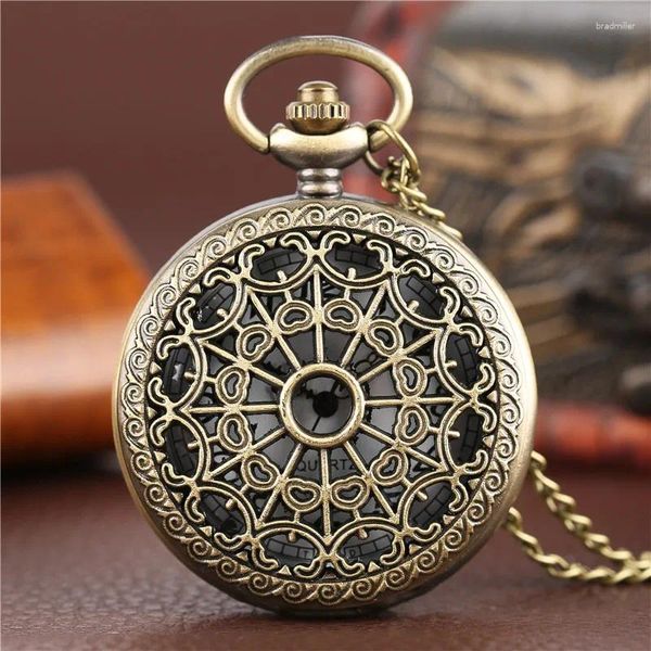 Montres de poche Vintage Bronze Spider Web montre Steampunk creux Quartz horloge analogique pour hommes femmes pendentif collier chaîne montre