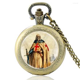 Pocket Watches Vintage Catholic Crusader Quartz Bekijk mannen vrouwen charmeren hang kettinguren kloktjes klokcadeaus