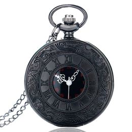 Relojes de bolsillo Vintage Charm Negro Unisex Moda Número romano Cuarzo Steampunk Reloj Mujer Hombre Collar Colgante con cadena Regalos P427 231216