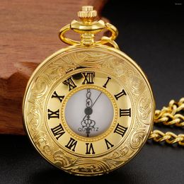 Pocket Watches Vintage Charm Luxury Gold Fashion Roman Number Roman Quartz Steampunk Watch Women Man Collar Colgante con cadena Regalos unisex
