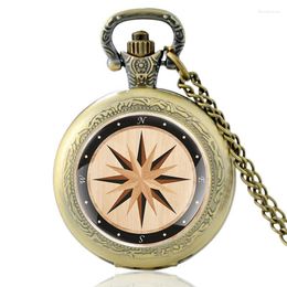 Pocket Watches Vintage Compass Pattern Painting Glass Cabochon Quartz Bekijk mannen vrouwen charmeren hanger ketting ketting uren klokklok