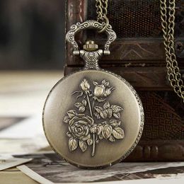Pocket Watches Vintage Craving Rose Fullmetal Alchemist Quartz Watch Men Women Flowers Bronze ketting Hanger Ketting Steampunk Clock