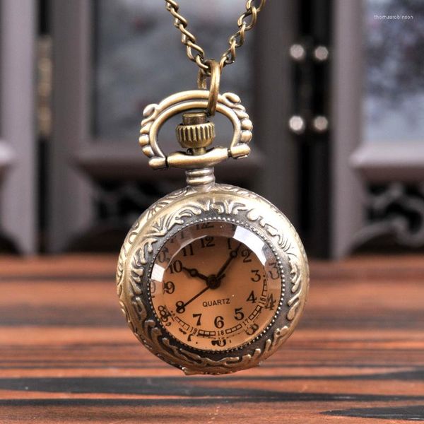 Montres de poche Vintage mignon petit cadran montre à Quartz pour hommes femmes boîtier Transparent Fob chaîne pendentif collier horloge Collection cadeau