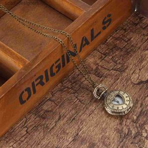 Pocket Watches Vintage Fashion Quartz es Bronce Color Quartz Retro Hollow Heart Pocket On Cadine Gifts for Women Y240410