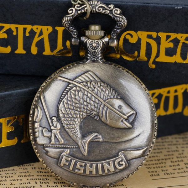 Montres de poche Vintage avec image de pêche, montre à Quartz sculptée, pendentif exquis unisexe, horloge cadeau
