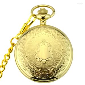 Pocket Watches Vintage Golden Case Skeleton Luxe Gold Men Mechanisch horloge met ketting Pendant Man Pocket Fob ketting Geschenken