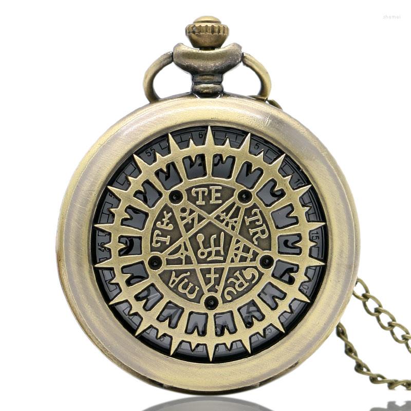 Pocket Uhren Vintage Holllow Supernatural Frauen Männer Quarz Watch Bronze Halskette Anhänger Kette Geburtstagsgeschenke Reloj de Bolsilllo